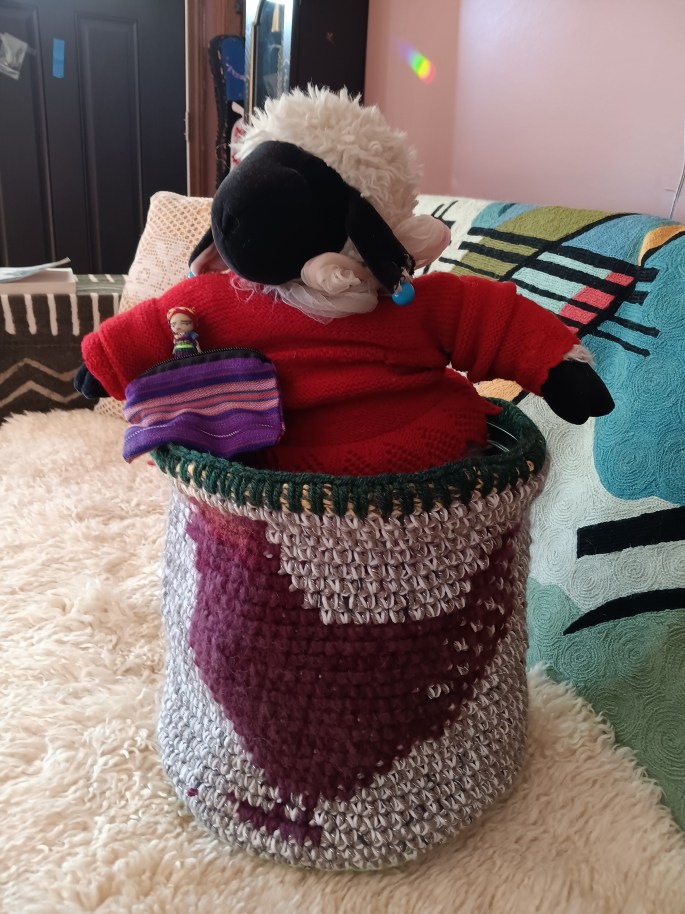 stuffed sheepster with worry-doll